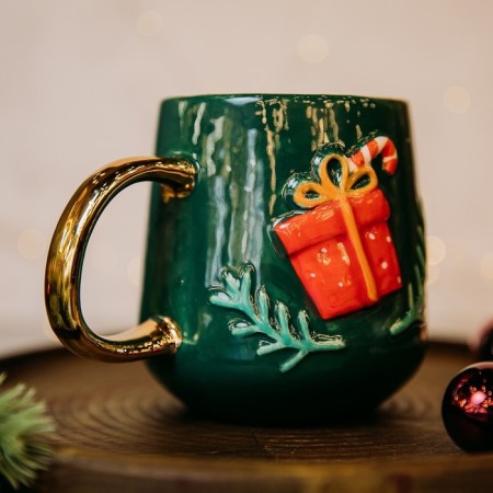 New Year! New Year's ceramic "gift" mug, 600 ml, green color-8