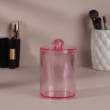Organizer for cotton sticks, with a lid, d = 6.7 × 10.5 cm, in the box, the color is pink-2