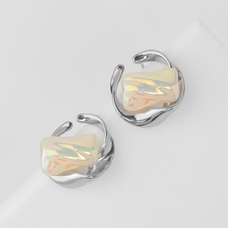 Earrings with pearls "abstraction" wave, color silver-1