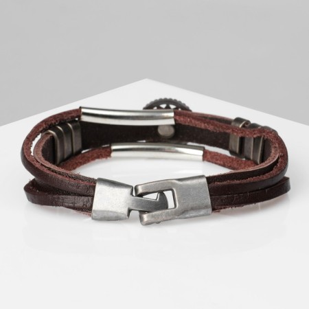 Male "compass" bracelet, brown color with black silver, 20.5 cm-1