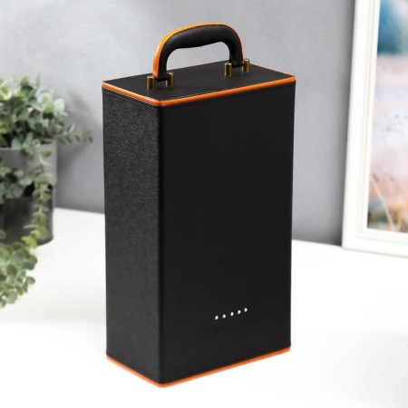 Casket wood, leatherette for 2 bottles "black with orange insert" 4 items 34.5x20x12 cm 51968
