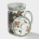 Ceramic mug with a lid and sieve "Flowers", 300 ml, white color