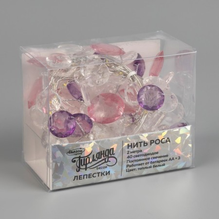 Garland “thread” 2 m Rosa with nozzles “petals”, IP20, silver thread, 40 LED, glow warm white, AAX3-3