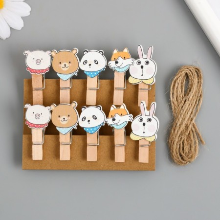 Decor for creativity wood "clothespin. Beasts in handkerchiefs" set of 10 pcs 3.8x2x1.2 cm-3