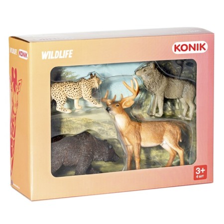 Set of forest animals Konik: bear, deer, lynx, wolf