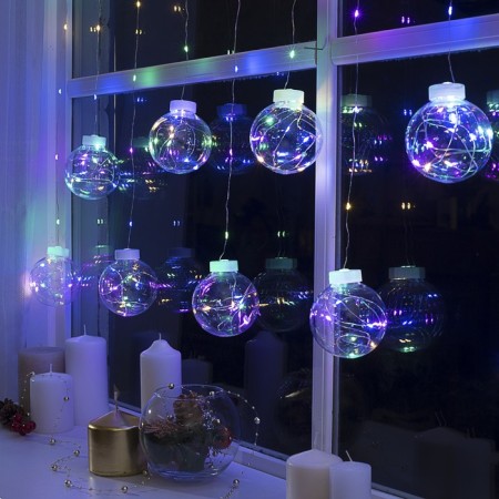 Garland "fringe" 2.5 × 0.7 m dews with nozzles "balls", ip20, silver thread, 150 LED, glow of multi, 12 V