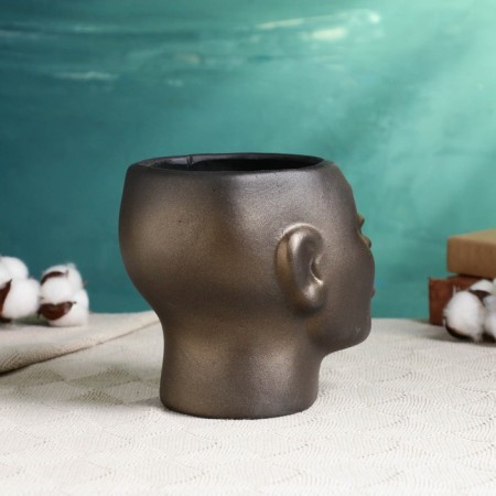 Figure pot "Girl's head" Black-gold, 16x14x16cm-3