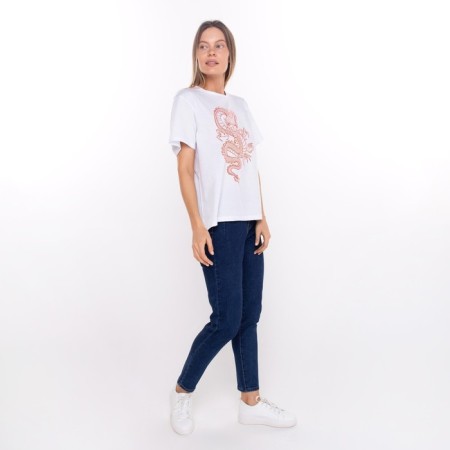 Women's T -shirt "Dragon", white color/Red print, size 44-3