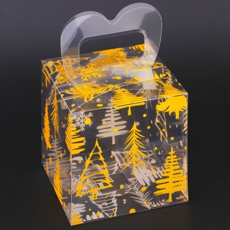 New Year. Box gift New Year's folding PVC "Christmas trees" 11 x 11 x 11 cm.-1