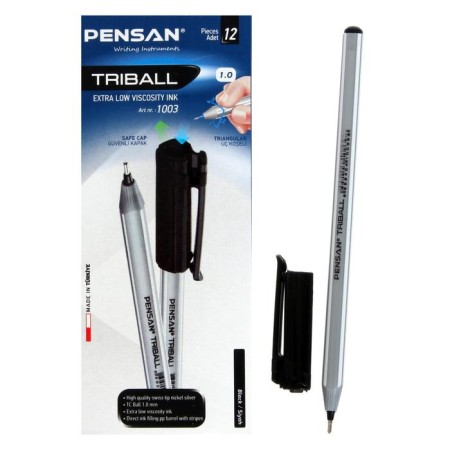 Ballpoint Pensan Pensan Triball, node-igla 1.0 mm, three-sided, black ink black