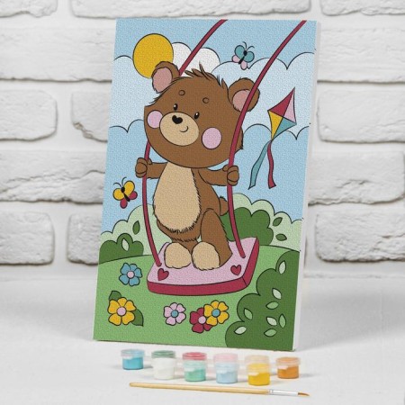 Picture on numbers for children on the subframe "Bear on the swing", 20 x 30 cm-1