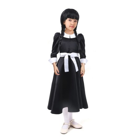 Carnival black dress with a white collar, satin, p/e, rr42, p158-1