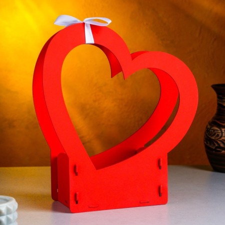 Kashpo wooden-heart "Dream", 24x10x27.5 cm, oak, red-1