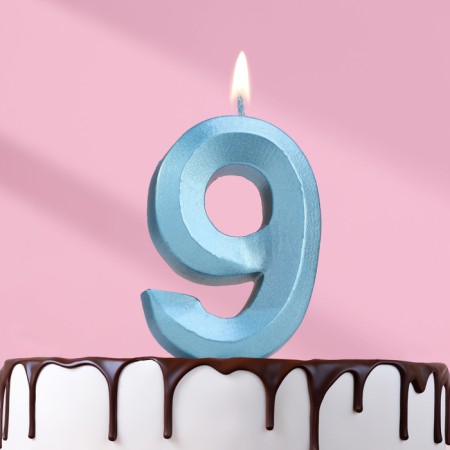 Candle in the Cake "Fine", number "9", blue metallic, 6.5 cm