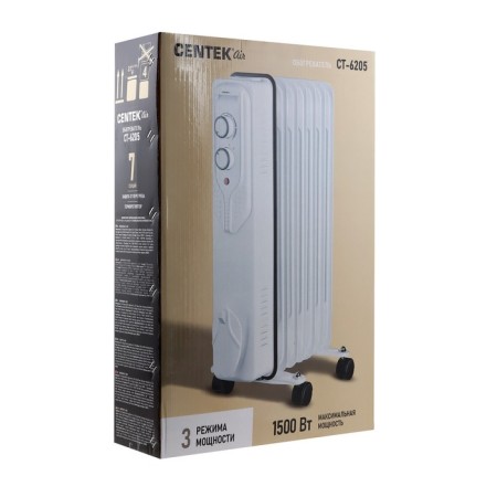 CENTEK CT-6205 heater, oil, floor, 1500 W, 15 m², 7 sections, white-6