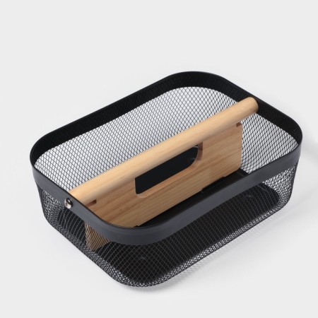 Universal Basket LADOM "Halves", rectangular, with a pen, 32.5 × 24.5 × 11.5 cm, black-5
