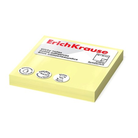 Block with a sticky edge paper 75x75 mm, erichkrause, 100 sheets, yellow