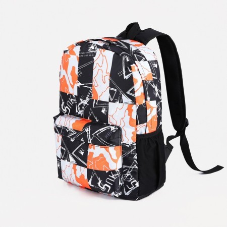 School backpack from textiles on lightning, 3 pockets, orange color/black-2