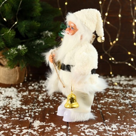 Santa Claus "in a fur suit, with a flashlight" moves, with backlight, 28 cm, white-3