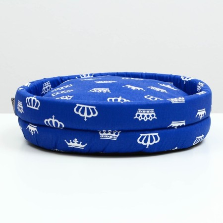 Lowcost Lyncost Round, Poplin, 40 x 40 x 12 cm, blue with crowns-2