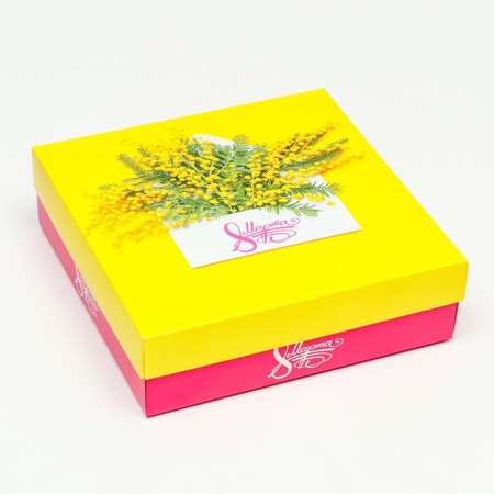 Folding box, "spring mimosa" 20 x 20 x 6 cm-2