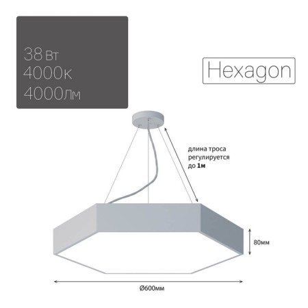 LED LED Geometria Hexagon 38W 4000K 4000 LEP IP40 60x60x8 White