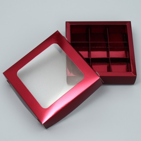 Box for sweets, confectionery packaging, 9 cells, “burgundy”, 14.7 x 14.7 x 3.5 cm-3