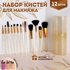 A set of makeup brushes, 12 objects, case, color mix
