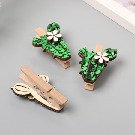 Decor for creativity wood "clothespin. Long cactus" sequin set 3 pcs 1.5x3.4x4.8 cm-2