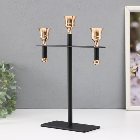 Summary metal for 3 candles "Celt" d = 2 cm black with gold 20x7x28 cm-2