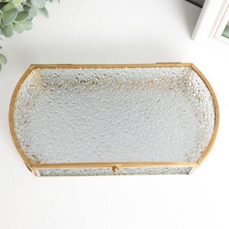 Casket Glass with a metal frame "Drops on the window" Gold 5.5x12.5x24.5 cm-2
