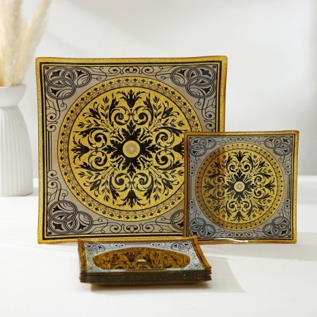 Diningral “Arabesque”, 7 items: 30 × 30 cm - 1 pc, 18 × 18 cm - 6 pcs, the color is gold, gray color