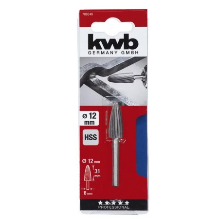 Balls for metal conical kwb, 12x31 mm, shank d = 6 mm, high -speed steel HSS-1