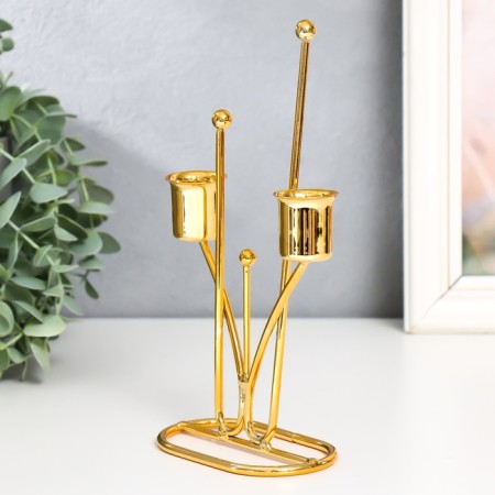 Summary metal on 2 candles "straight lines. Balls" D-2-2.3 cm gold 10x6.5x20.5 cm-3