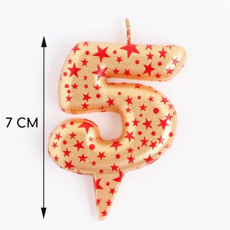 Candle in the Sanata cake, number "5", gold with red stars, 5.5 cm-1