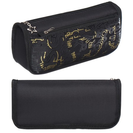 Penal soft 2 compartments, 80 x 210 x 65 mm, voluminous, calligrata, black