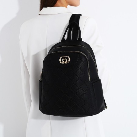 Women's backpack made of artificial leather with a zipper Star Bag, 5 outer pockets, black color