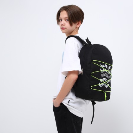 School textile backpack with lake up lacing, 38x29x11 cm, black-8