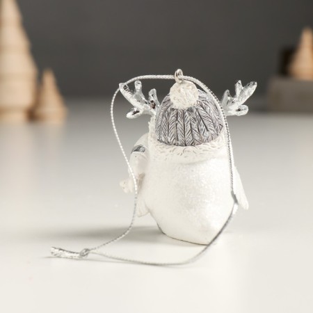Souvenir Polystone Suspension "White chick in a hat with horns and a knitted scarf" 4.5x4.5x5.5 cm 94988-2