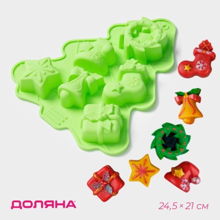 The form for baking the deed "New Year. Christmas tree ", silicone, 24.5 × 21 × 3 cm, 6 cells, green color-1