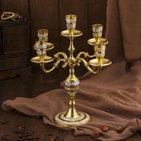 Brass Brass for 5 candles "mother -of -pearl tolls" 25.5x25x29 cm-2
