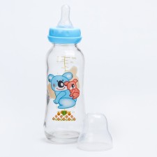 A bottle for feeding, classic throat, 250 ml., 3 months, glass, color mix
