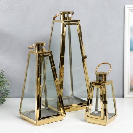 Summary Metal "Pyramid" set 3 pcs gold 22x11x53, 17x8.5x38, 12x8x23 cm