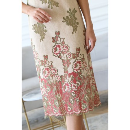 Women's dress, size 42, beige color, red-12