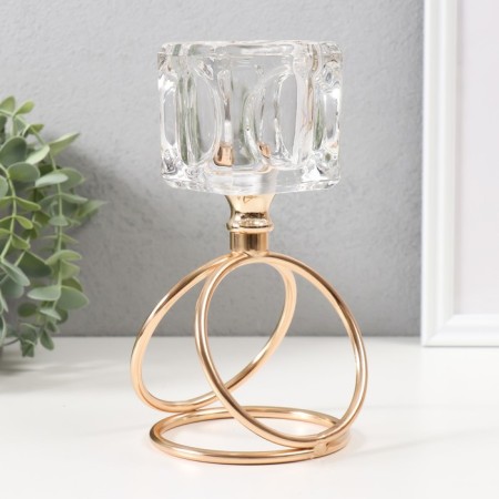 Summary metal, glass per 1 candle "Ice cube" d = 6 cm gold 10x10x19 cm-2
