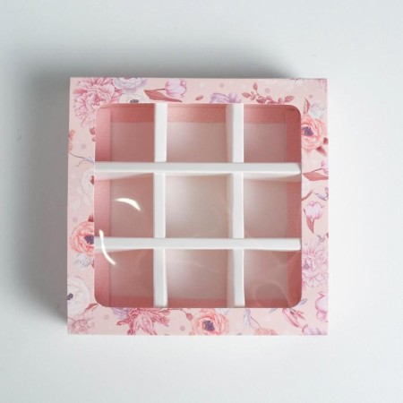 Box for sweets, confectionery packaging, 9 cells, Beautiful 14.5 x 14.5 x 3.5 cm-2