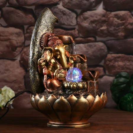 The desktop fountain from the network, the backlight "Ganesha with bowls" red-gold 40x25x25 cm-1