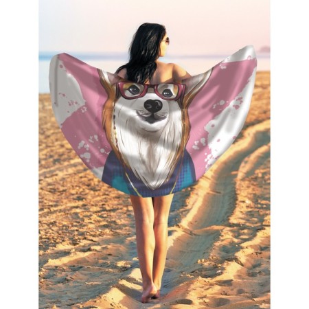 Pareo and beach rug "Stylish Corgi", D = 150 cm