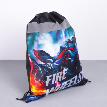 A bag for shoes with a reflective element Fire Wheels size 30 x 40 cm-1