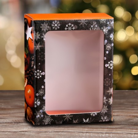 Gift box, lid is, with the window "Happy New Year", 18 x 15 x 5 cm